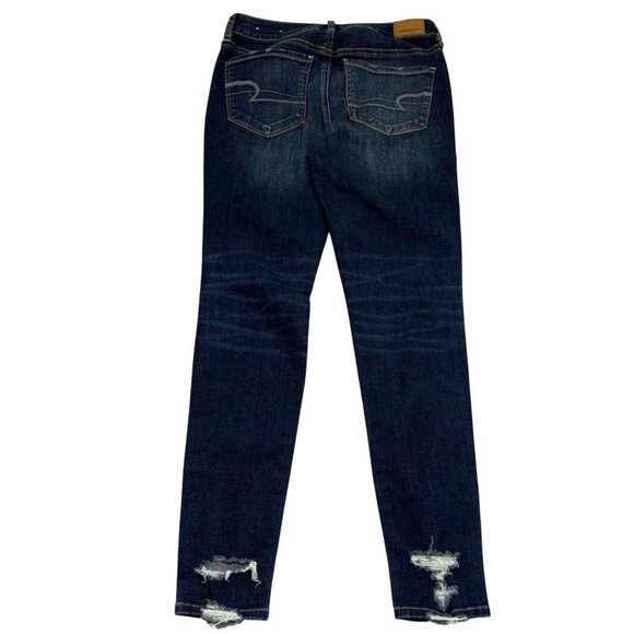 American Eagle Super Stretch X Distressed Skinny Jeans Size 6 Ripped Dark Wash - Picture 3 of 15